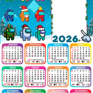 Calendário 2026 Feliz Natal Amung Us PNG Arte Digital