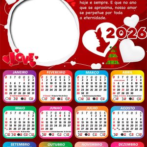 Calendário 2026 Feliz Natal Apaixonado PNG Arte Digital
