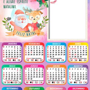 Calendário 2026 Feliz Natal Aquarela com Mensagem Arte Digital
