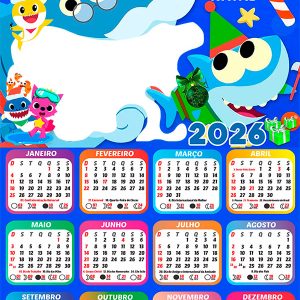 Calendário 2026 Feliz Natal Baby Shark PNG Arte Digital