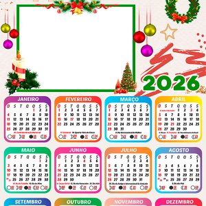 Calendário 2026 Feliz Natal Benções de Deus PNG Arte Digital