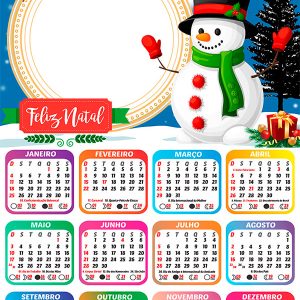 Calendário 2026 Feliz Natal Boneco de Neve PNG Arte Digital