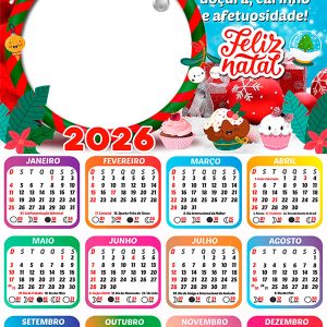 Calendário 2026 Feliz Natal Carinho e Afetuosidade Arte Digital