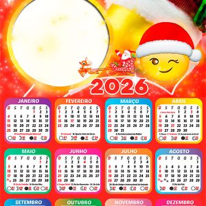 Calendário 2026 Feliz Natal Carinho e Positividade PNG Arte
