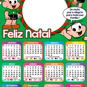 Calendário 2026 Feliz Natal Cebolinha PNG Arte Digital
