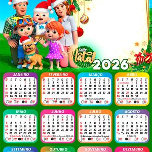 Calendário 2026 Feliz Natal Cocomelon PNG Arte Digital