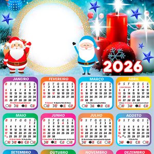 Calendário 2026 Feliz Natal Corações de Amor e Paz Arte Digital