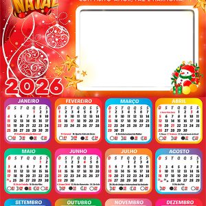 Calendário 2026 Feliz Natal Deus Proteja Nossas Famílias Arte