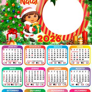 Calendário 2026 Feliz Natal Dora Aventureira PNG Arte Digital