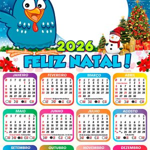 Calendário 2026 Feliz Natal Galinha Pintadinha PNG Arte Digital