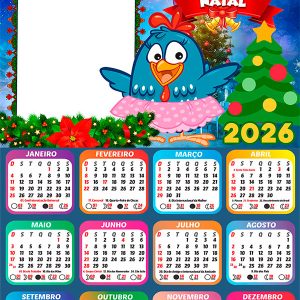 Calendário 2026 Feliz Natal Galinha Pintadinha Saia Rosa Arte