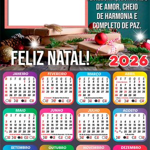Calendário 2026 Feliz Natal Linda Mensagem PNG Arte Digital