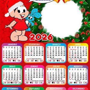 Calendário 2026 Feliz Natal Mônica PNG Arte Digital