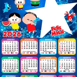 Calendário 2026 Feliz Natal Mônica Toy PNG Arte Digital