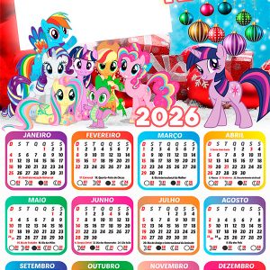Calendário 2026 Feliz Natal My Little Pony PNG Arte Digital