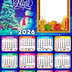 Calendário 2026 Feliz Natal dos Sonhos PNG Arte Digital
