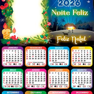 Calendário 2026 Feliz Natal Noite Feliz PNG Arte Digital