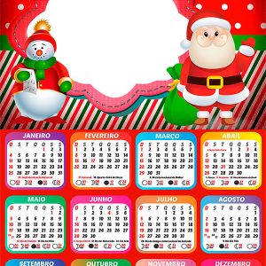 Calendário 2026 Feliz Natal Papai Noel Cute PNG Arte Digital