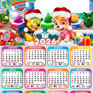 Calendário 2026 Feliz Natal Patrulha Canina PNG Arte Digital
