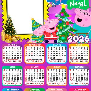 Calendário 2026 Feliz Natal Peppa Pig PNG Arte Digital