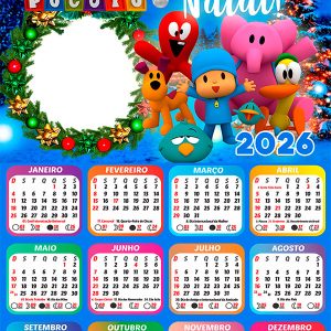 Calendário 2026 Feliz Natal Pocoyo PNG Arte Digital