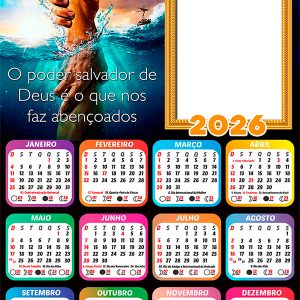 Calendário 2026 Feliz Natal Poder de Deus PNG Arte Digital