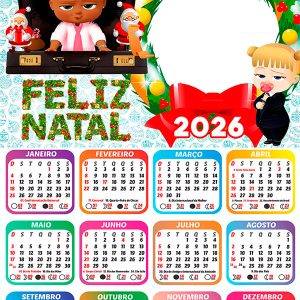 Calendário 2026 Feliz Natal Poderosa Chefinha PNG Arte Digital