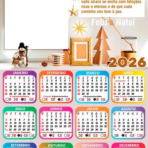 Calendário 2026 Feliz Natal Poema PNG Arte Digital