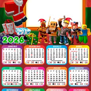 Calendário 2026 Feliz Natal Roblox PNG Arte Digital
