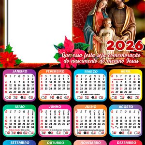 Calendário 2026 Feliz Natal Sagrada Família PNG Arte Digital