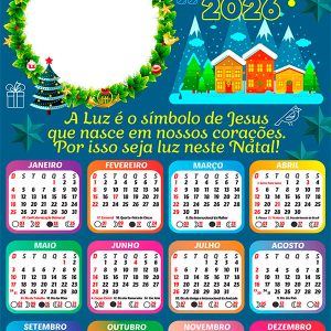 Calendário 2026 Feliz Natal Símbolo de Jesus que nasce Arte