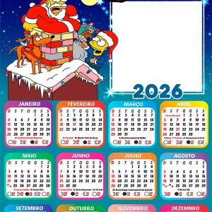 Calendário 2026 Feliz Natal Simpsons PNG Arte Digital