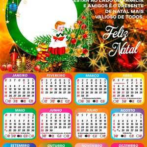 Calendário 2026 Feliz Natal ao Lado da Família PNG Arte Digital