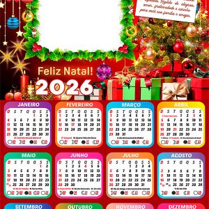 Calendário 2026 Feliz Natal com Mensagem PNG Arte Digital