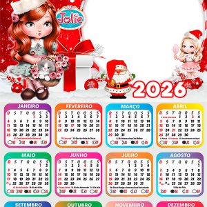 Calendário 2026 Feliz Natal da Jolie PNG Arte Digital