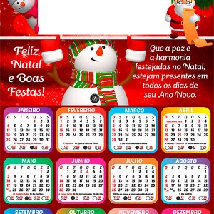 Calendário 2026 Feliz Natal e Boas Festas PNG Arte Digital