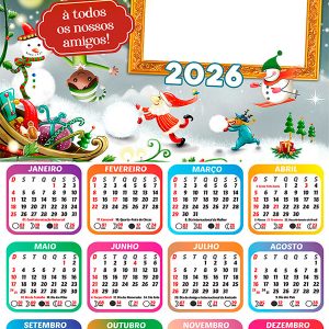 Calendário 2026 Feliz Natal para Nossos Amigos Arte Digital