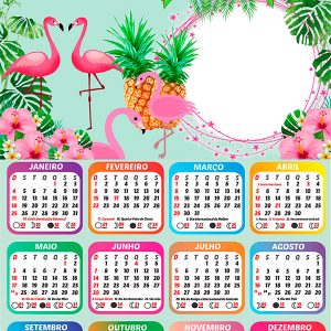 Calendário 2026 Flamingo Tropical PNG Arte Digital