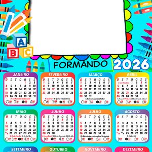 Calendário 2026 Formando Crianças Formatura PNG Arte Digital
