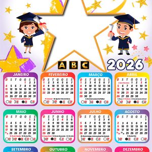 Calendário 2026 Formatura Estrela Moldura PNG Arte Digital