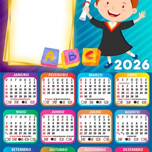 Calendário 2026 Formatura Infantil Menino PNG Arte Digital