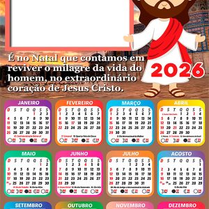 Calendário 2026 Frase Natalina de Jesus Cristo PNG Arte Digital