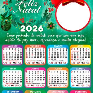 Calendário 2026 Frase de Feliz Natal PNG Arte Digital