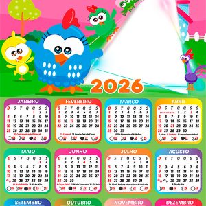 Calendário 2026 Galinha Pintadinha Mini PNG Arte Digital