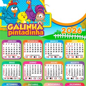 Calendário 2026 Galinha Pintadinha PNG Arte Digital