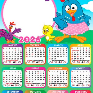 Calendário 2026 Galinha Pintadinha Saia Rosa PNG Arte Digital