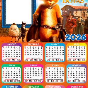 Calendário 2026 Gato de Botas PNG Arte Digital