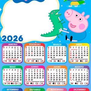 Calendário 2026 George Pig PNG Arte Digital