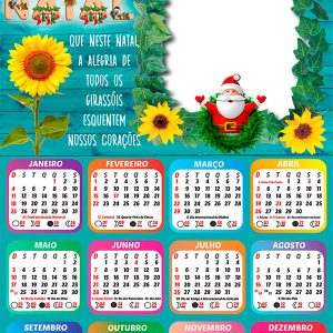 Calendário 2026 Girassóis no Natal PNG Arte Digital