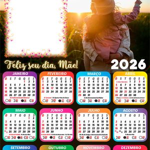 Calendário 2026 Gratidão Dia das Mães PNG Arte Digital